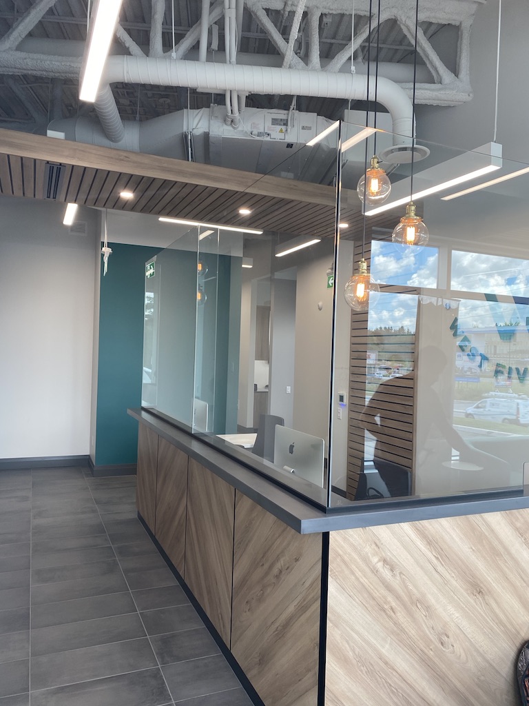 Reception area with custom lighting